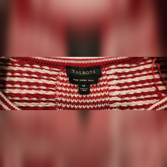 Talbots Open-front Cardigan Sweater Pure Merino Wool Women's M Red & White - Picture 7 of 12
